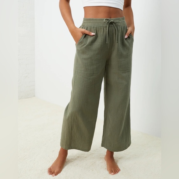 Olive Green Women's Wide-Leg Pants - Picture 1 of 8